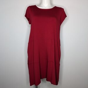Eileen Fisher red short sleeve cozy oversized dress XL